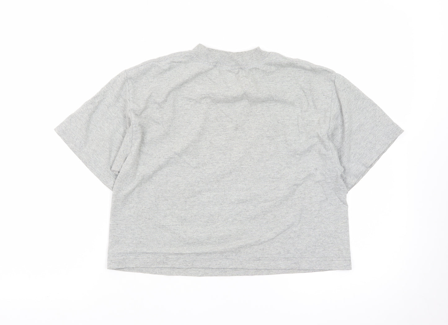 Nike Women Grey Cropped Sports T-Shirt L Short Sleeve Cotton Blend