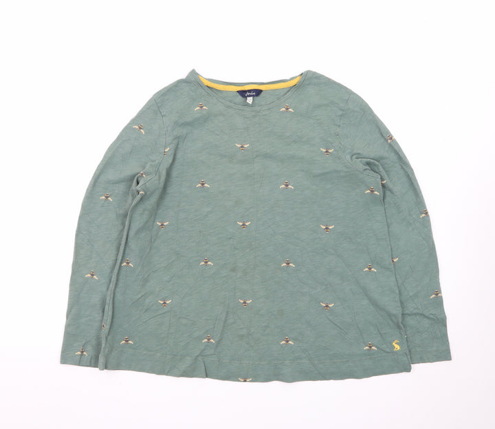Joules Womens Green Bee Embroidered Long Sleeve Cotton T-Shirt UK 14