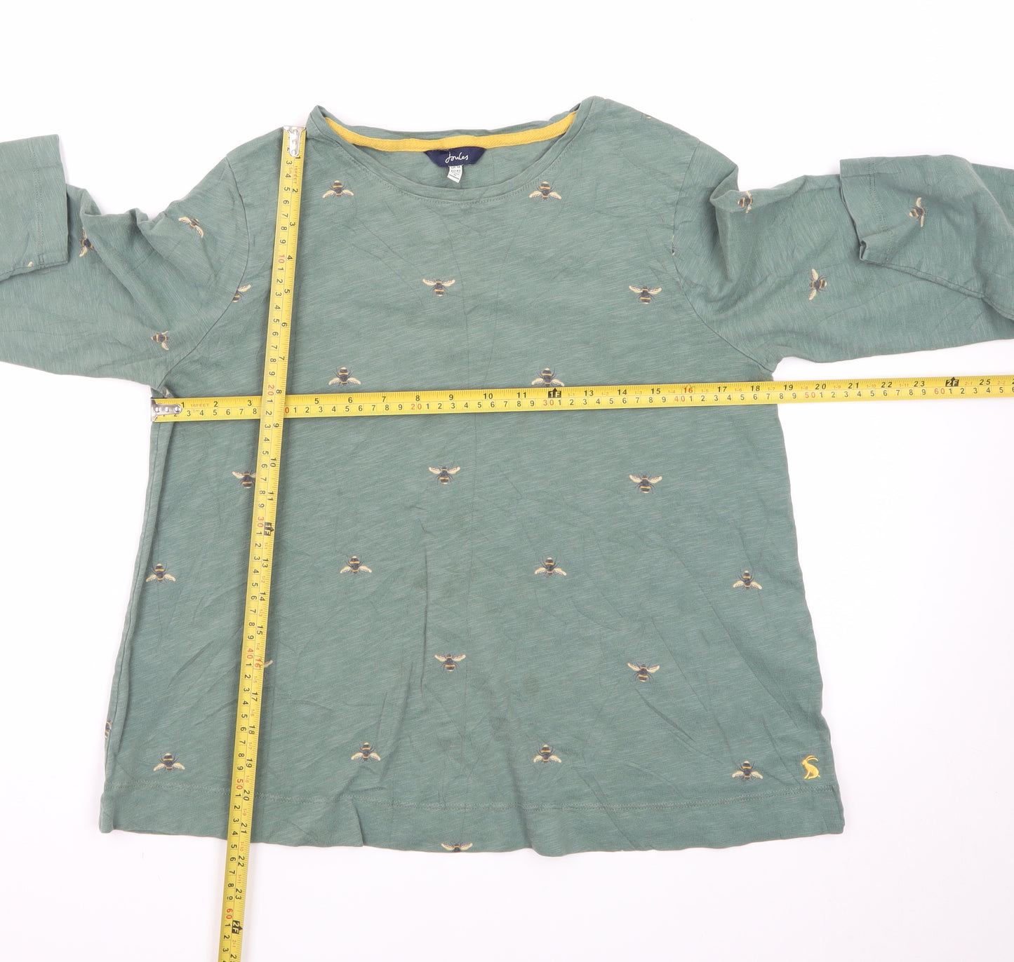Joules Womens Green Bee Embroidered Long Sleeve Cotton T-Shirt UK 14