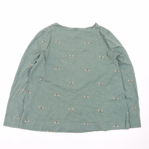 Joules Womens Green Bee Embroidered Long Sleeve Cotton T-Shirt UK 14