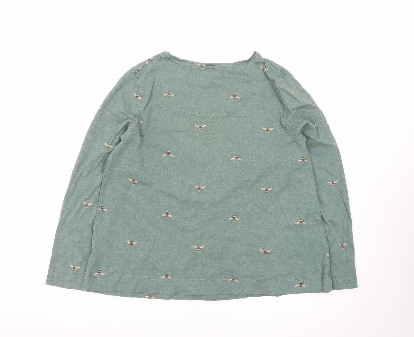 Joules Womens Green Bee Embroidered Long Sleeve Cotton T-Shirt UK 14
