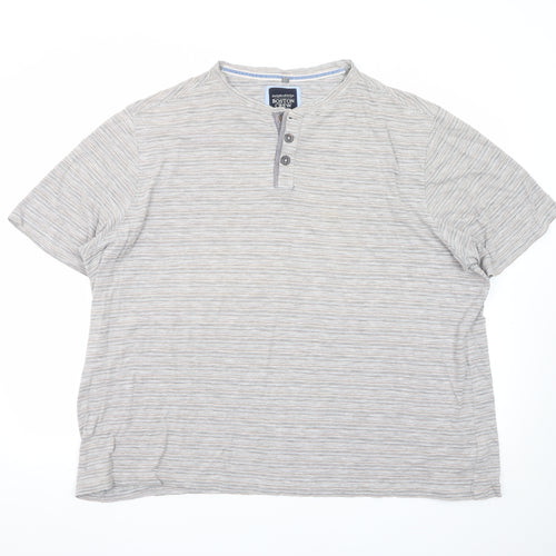 Boston Crew Men's Beige Striped Henley Short Sleeve Cotton T-Shirt 3XL