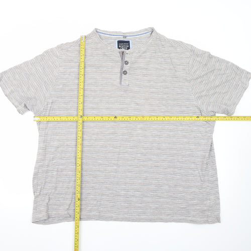 Boston Crew Men's Beige Striped Henley Short Sleeve Cotton T-Shirt 3XL