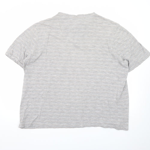 Boston Crew Men's Beige Striped Henley Short Sleeve Cotton T-Shirt 3XL