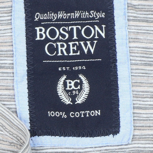 Boston Crew Men's Beige Striped Henley Short Sleeve Cotton T-Shirt 3XL