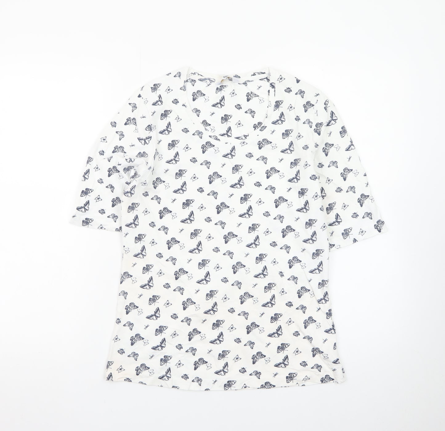 Cotton Traders Women's White Butterfly Print Cotton T-Shirt Size 10