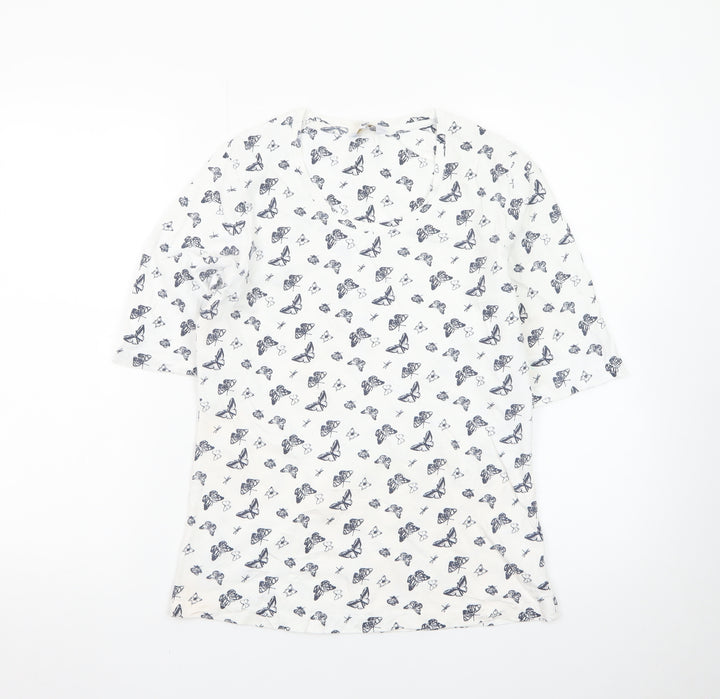Cotton Traders Women's White Butterfly Print Cotton T-Shirt Size 10