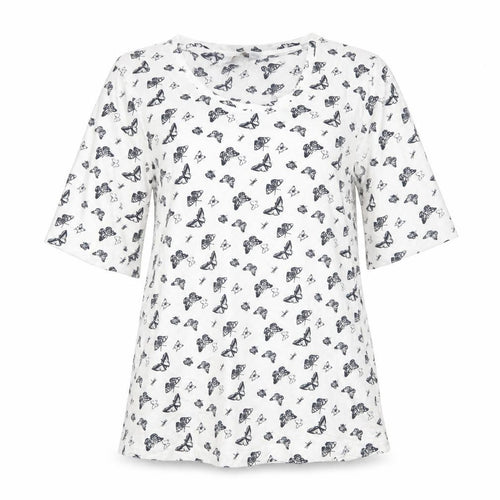 Cotton Traders Women's White Butterfly Print Cotton T-Shirt Size 10