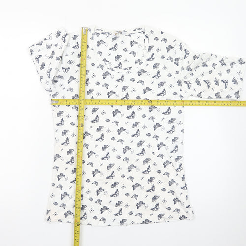 Cotton Traders Women's White Butterfly Print Cotton T-Shirt Size 10