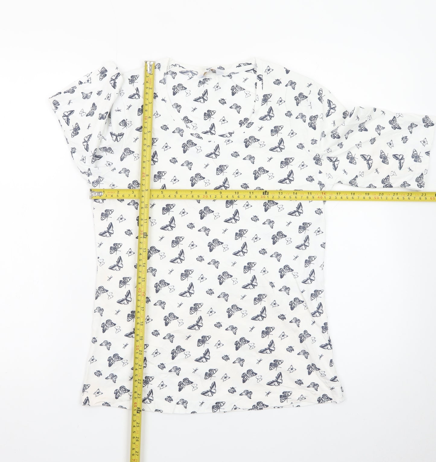 Cotton Traders Women's White Butterfly Print Cotton T-Shirt Size 10