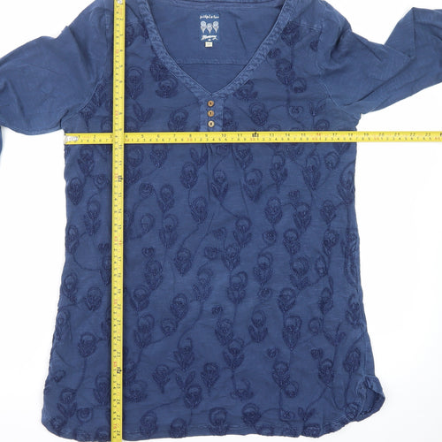 Mantaray Women's Blue Embroidered Cotton Tunic Blouse Size 12