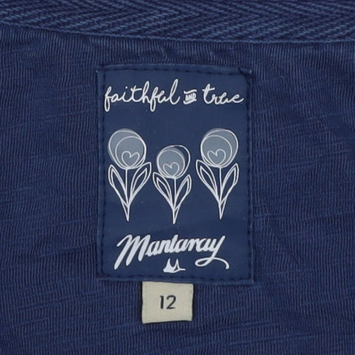 Mantaray Women's Blue Embroidered Cotton Tunic Blouse Size 12