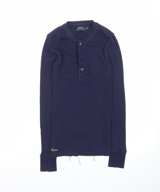 Polo Ralph Lauren Men's Blue Henley Long Sleeve Cotton T-Shirt XS