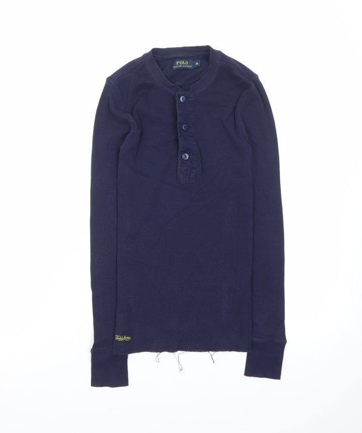 Polo Ralph Lauren Men's Blue Henley Long Sleeve Cotton T-Shirt XS