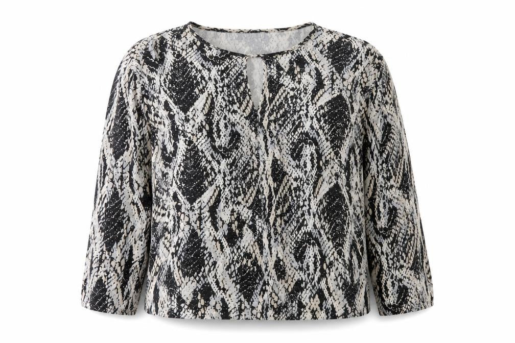 Front view of Wallis women’s black snake print tunic blouse, size UK 18