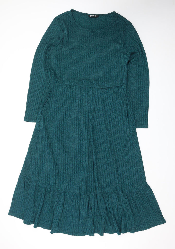 Bloomchic Women Green Size 14 Knit Midi Fit & Flare Dress