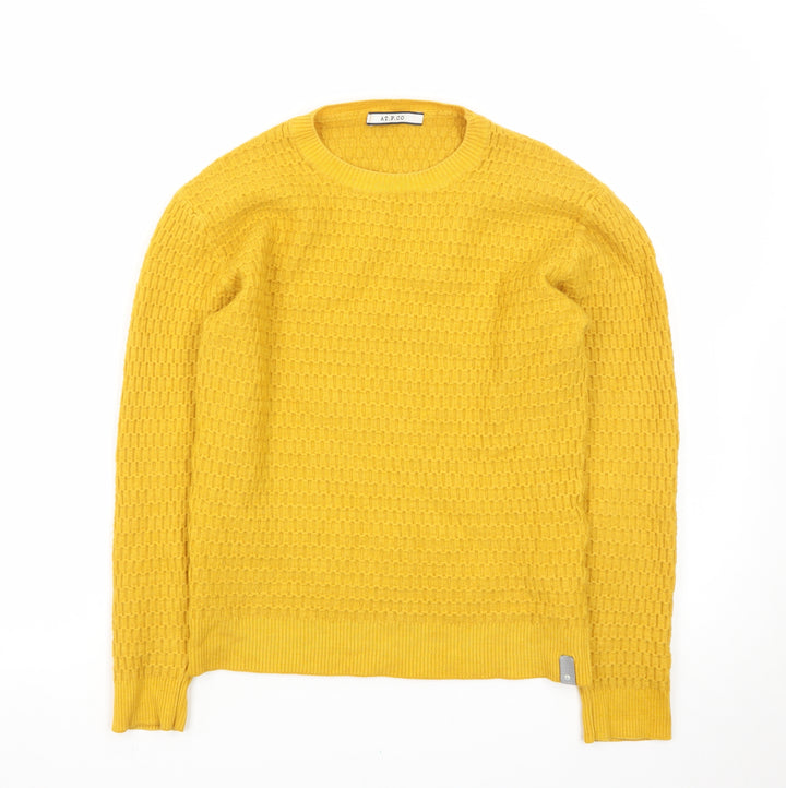 AT.P.CO Men's Yellow Waffle Knit Wool Pullover Jumper Size S