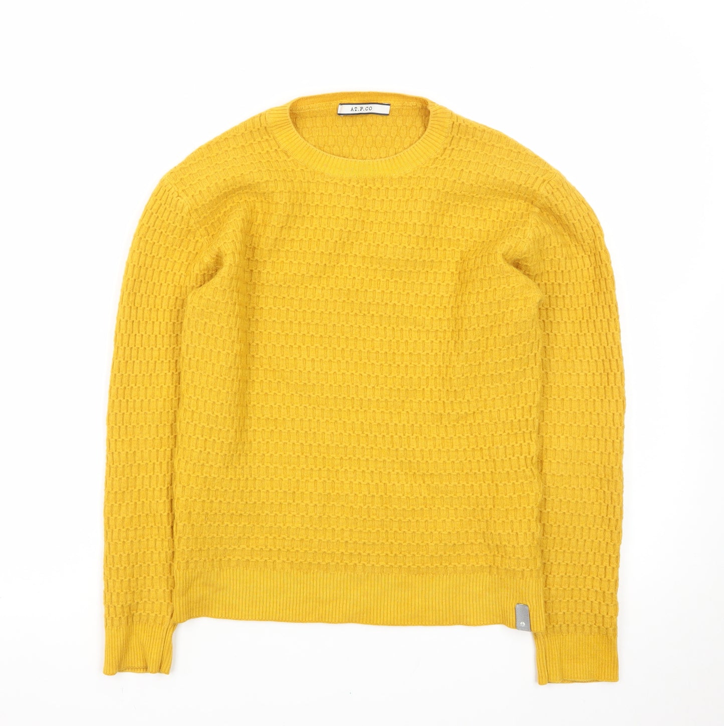 AT.P.CO Men's Yellow Waffle Knit Wool Pullover Jumper Size S