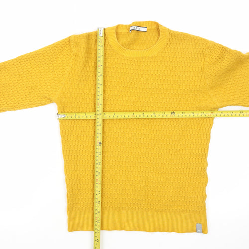 AT.P.CO Men's Yellow Waffle Knit Wool Pullover Jumper Size S