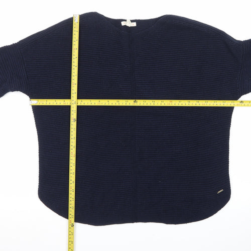 White Stuff Women Blue Cotton Knit Jumper UK 14 Relaxed Fit
