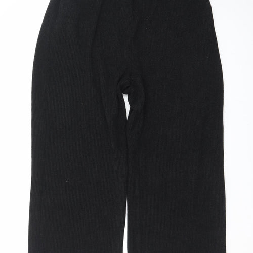 Marks and Spencer Women Black Size 12 Knit Wide-Leg Trousers