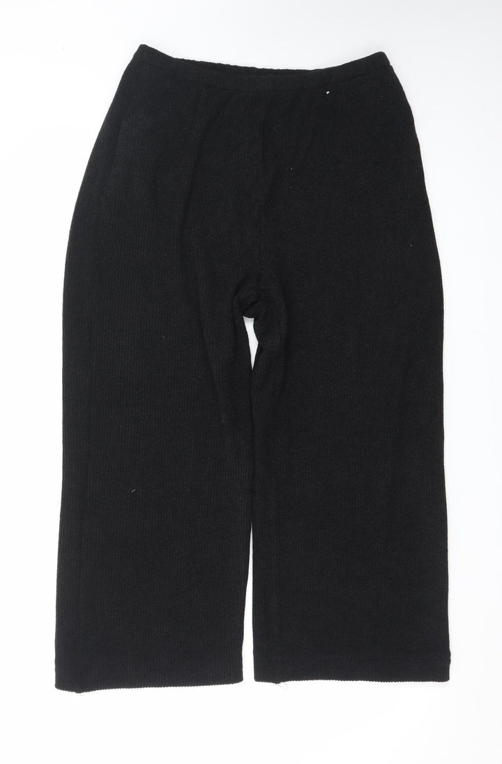Marks and Spencer Women Black Size 12 Knit Wide-Leg Trousers