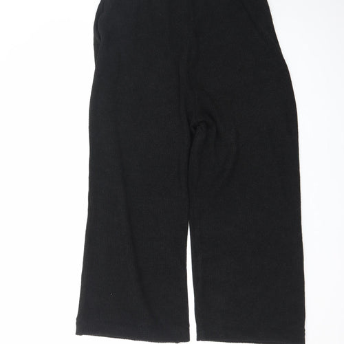Marks and Spencer Women Black Size 12 Knit Wide-Leg Trousers