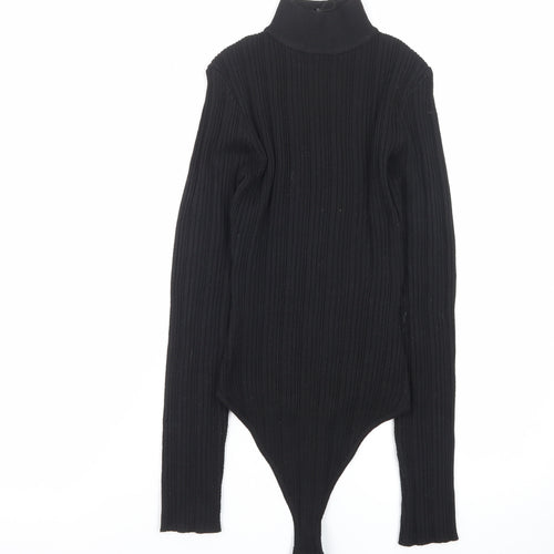 Missguided Women’s Black Ribbed Roll Neck Bodysuit Size 8 Long Sleeve