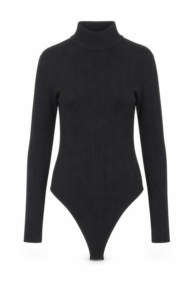 Missguided Women’s Black Ribbed Roll Neck Bodysuit Size 8 Long Sleeve