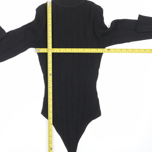 Missguided Women’s Black Ribbed Roll Neck Bodysuit Size 8 Long Sleeve