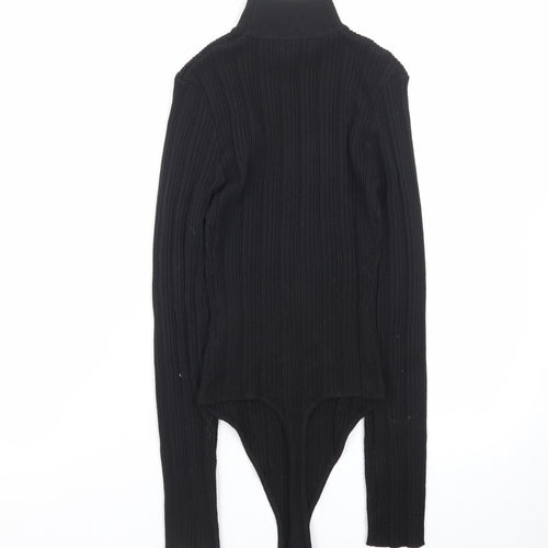 Missguided Women’s Black Ribbed Roll Neck Bodysuit Size 8 Long Sleeve
