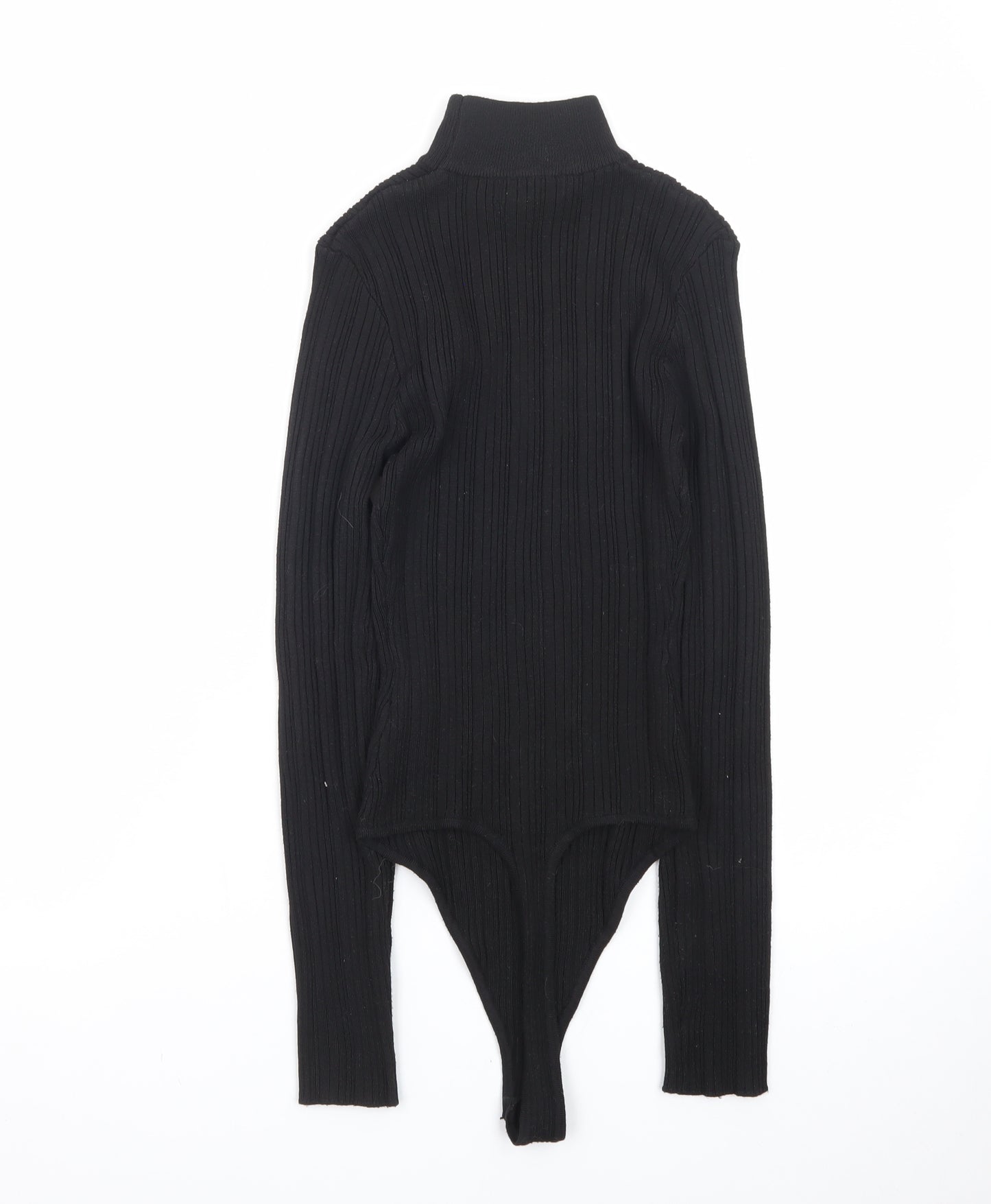 Missguided Women’s Black Ribbed Roll Neck Bodysuit Size 8 Long Sleeve