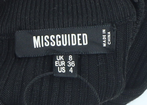 Missguided Women’s Black Ribbed Roll Neck Bodysuit Size 8 Long Sleeve