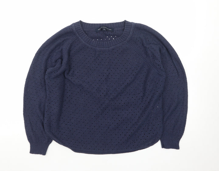 French Connection Women Blue M Open-Knit Cotton Jumper
