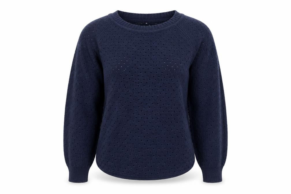 Front view of French Connection Women Blue M Open-Knit Cotton Jumper