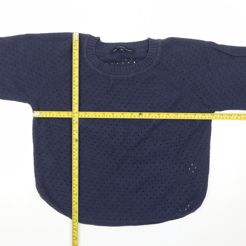 French Connection Women Blue M Open-Knit Cotton Jumper