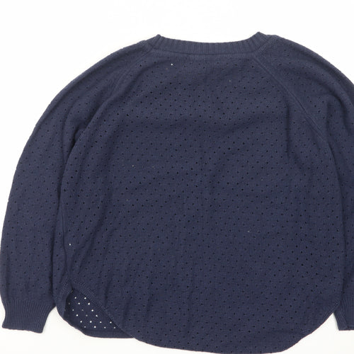 French Connection Women Blue M Open-Knit Cotton Jumper