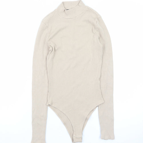 Forever 21 Women's Beige Mock Neck Long Sleeve Bodysuit Size S