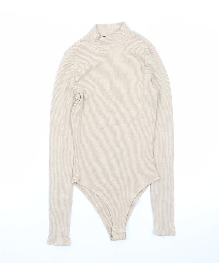 Forever 21 Women's Beige Mock Neck Long Sleeve Bodysuit Size S