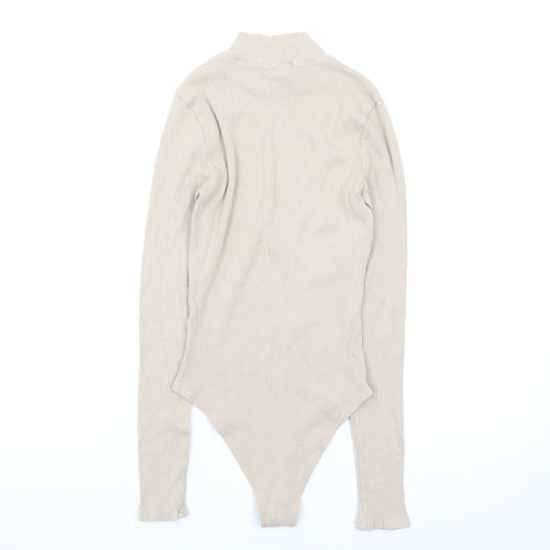 Forever 21 Women's Beige Mock Neck Long Sleeve Bodysuit Size S