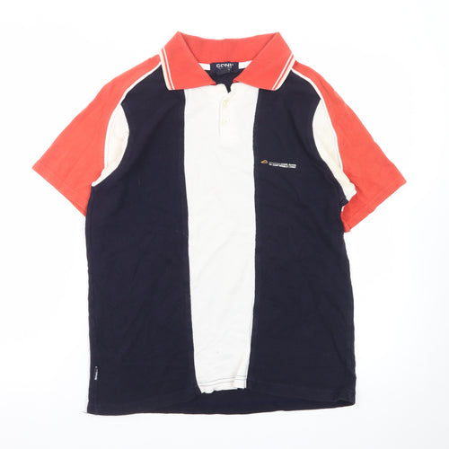 CONS Men's Colourblock Navy Red Polo Shirt Size L Cotton Classic Fit