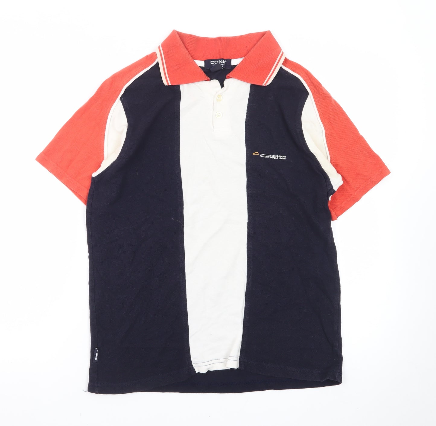 CONS Men's Colourblock Navy Red Polo Shirt Size L Cotton Classic Fit