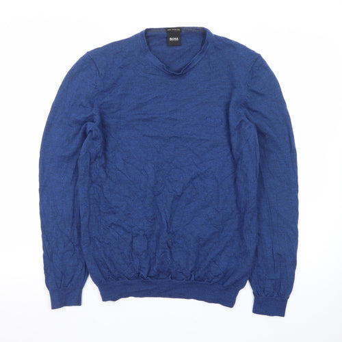 Hugo Boss Men's Blue Wool Crew Neck Pullover Jumper L