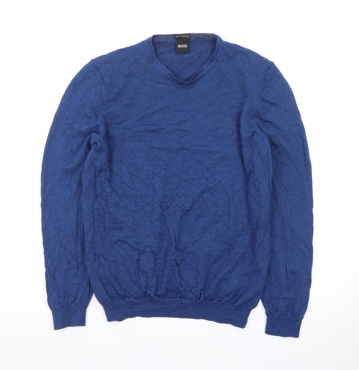 Hugo Boss Men's Blue Wool Crew Neck Pullover Jumper L