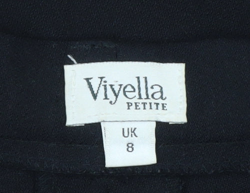 Viyella Petite Womens Black Wool Blend Pleated Tapered Trousers UK 8
