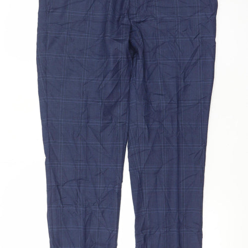 Marks and Spencer Men's Blue Check Slim Fit Formal Trousers 32W 29L