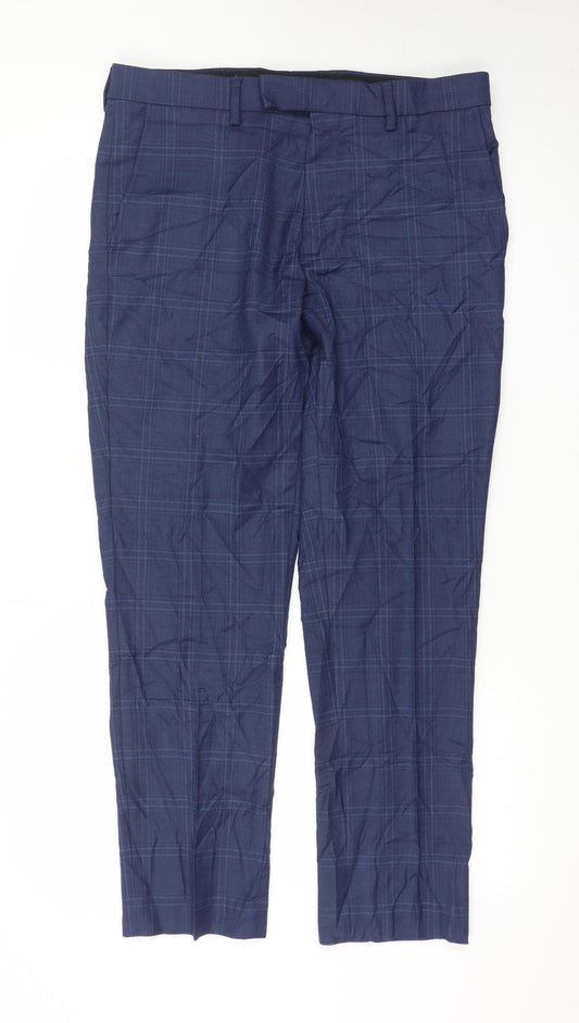 Marks and Spencer Men's Blue Check Slim Fit Formal Trousers 32W 29L