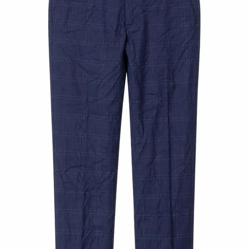 Marks and Spencer Men's Blue Check Slim Fit Formal Trousers 32W 29L