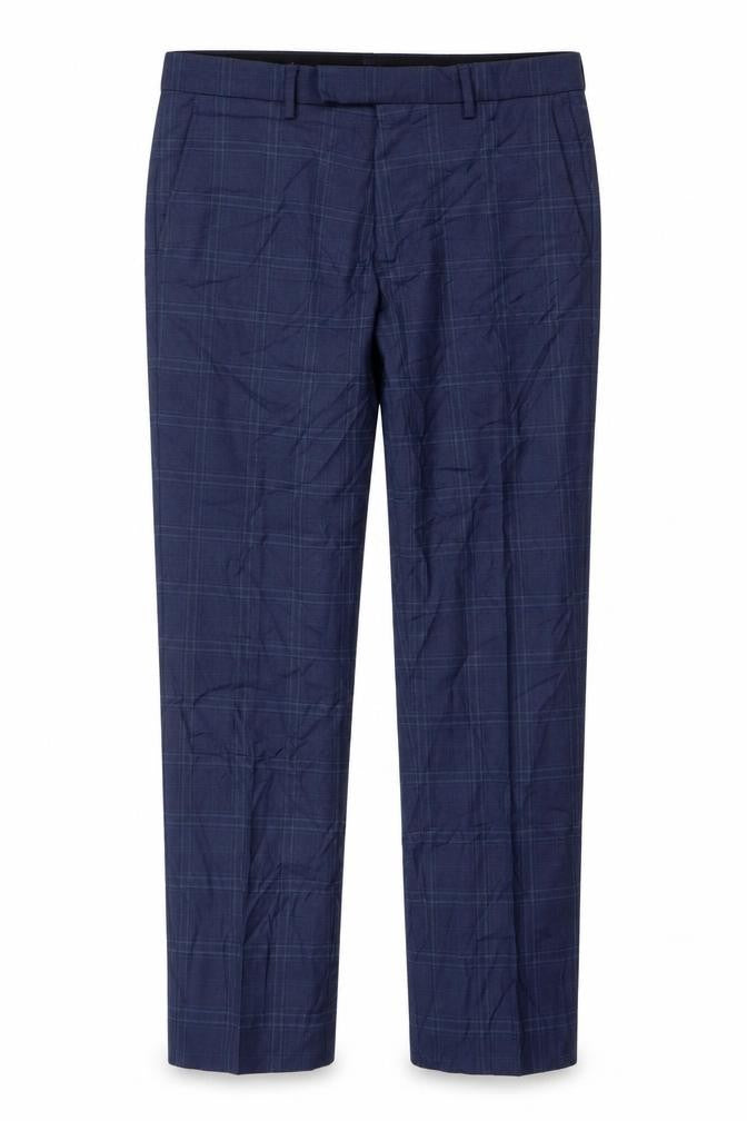 Marks and Spencer Men's Blue Check Slim Fit Formal Trousers 32W 29L