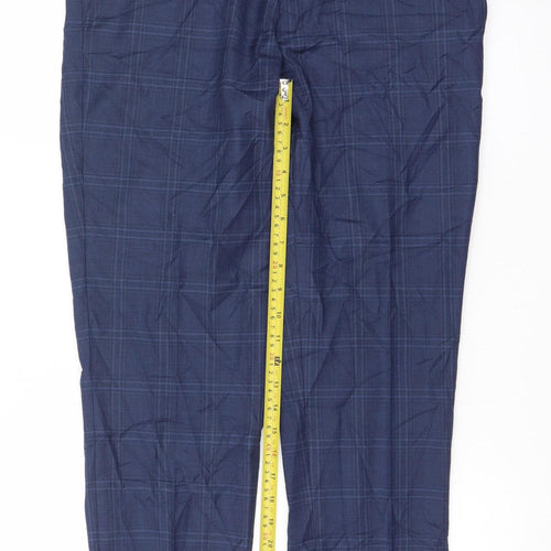 Marks and Spencer Men's Blue Check Slim Fit Formal Trousers 32W 29L